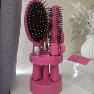 Hair Brush Set ​🌸 Brand New 5-Piece Pink Hair Styling Set with Vanity Holder 🌸